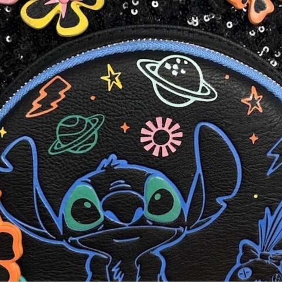 Loungefly Disney Parks Stitch 626 Day Black Neon Sequin Mini Backpack - NWT main image 5